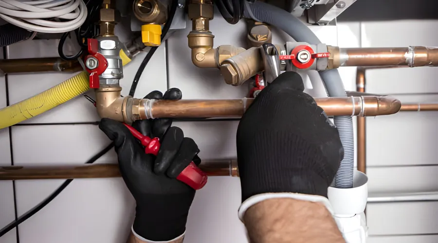 Plumber repairing pipe