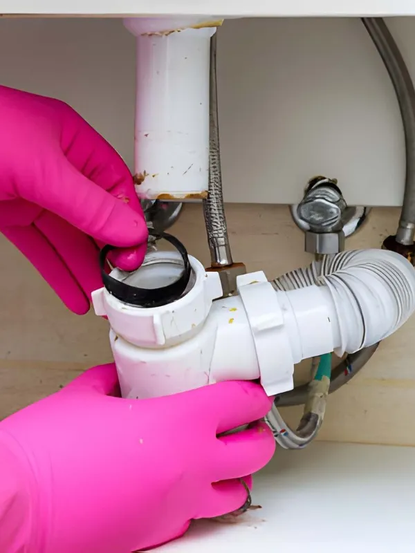 Plumber repairing pipe