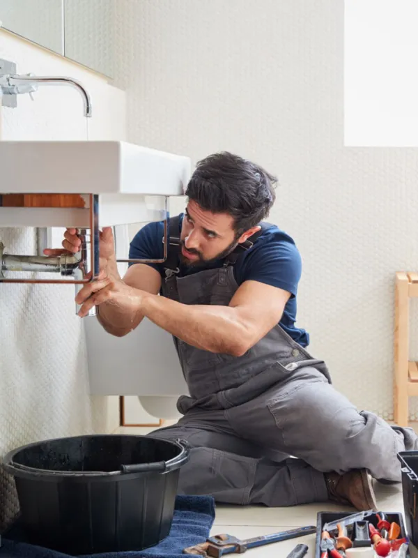 Plumber repairing pipe